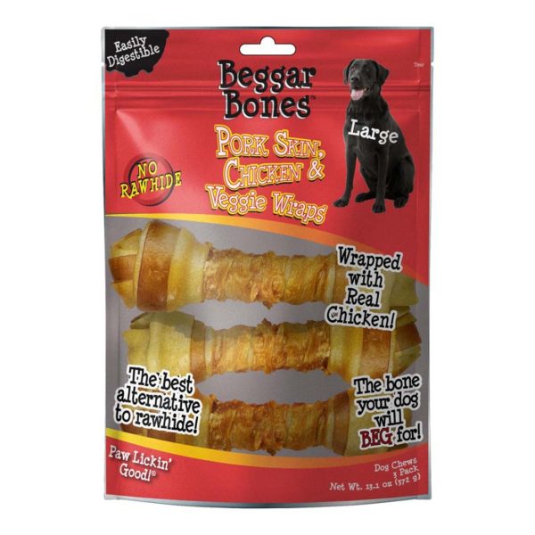 Savory Prime Beggar Bones Pork Skin, Chicken & Veggie Wraps Dog Treats 1ea LG, 3 pk Online Hot Sale