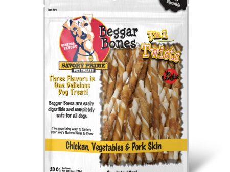 Savory Prime Beggar Bone 3in1 Twists Dog Treat Chicken, Vegetable & Pork, 1ea 20 ct For Sale