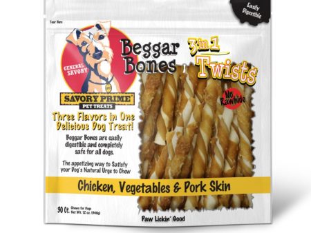 Savory Prime Beggar Bone 3in1 Twists Dog Treat Chicken, Vegetable & Pork, 1ea 30 ct Hot on Sale