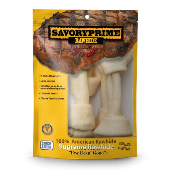 Savory Prime Supreme Knotted Rawhide Bones Bagged Natural 1ea 8-9 in, 4 pk Online