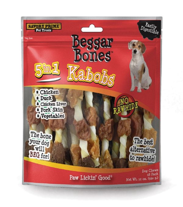 Savory Prime Beggar Bone 5 in 1 Kabobs Dog Treats 1ea 12 oz, 18 pk Supply