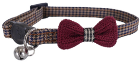 DESIGNER BURGUNDY BOW DOGTOOTH CAT COLLAR For Sale